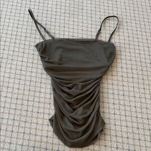 Ruched Spaghetti Strap Women's Top - Olive Green